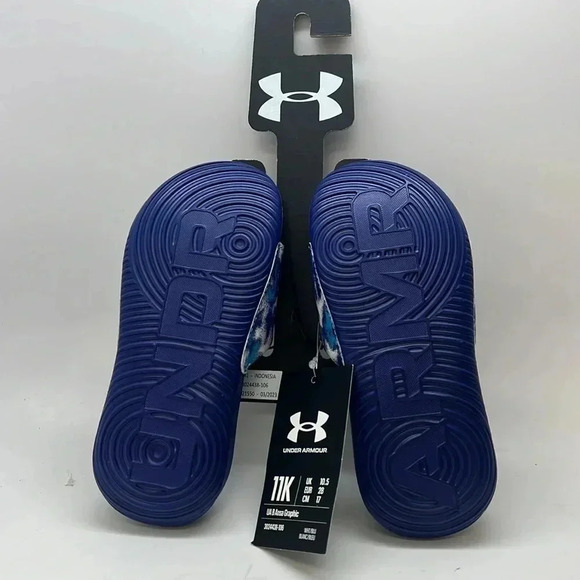 Boys' UA Ansa Graphic Slides White/ Sonar Blue Size 11K New with Tags - Picture 3 of 5